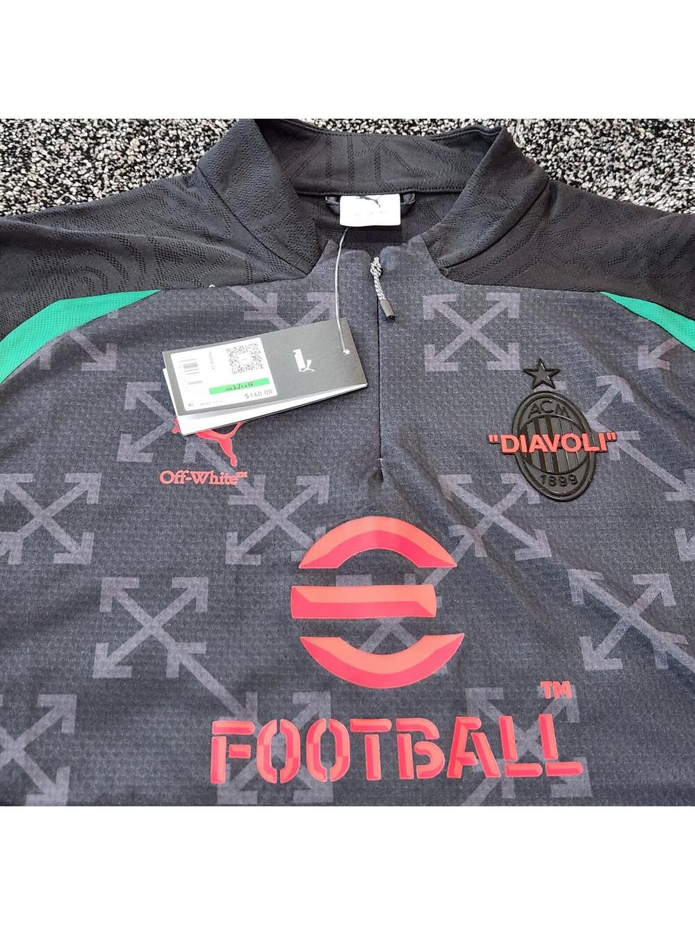 New AC Milan x Off-White Puma Long Sleeve 1/4 Zip Jersey Soccer Men’s Sz Large